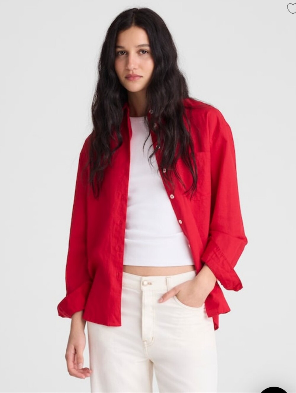 Madewell The Easy Shirt in Poplin Size M Red 100% Cotton